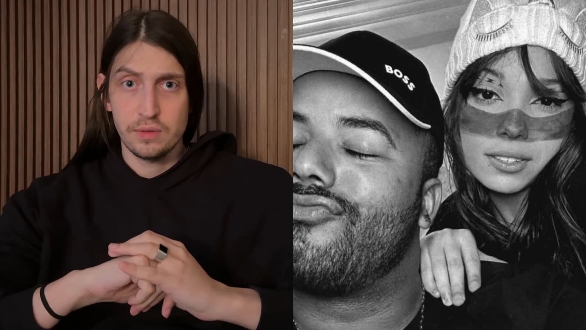 Montagem com uma imagem do Felca e uma de Kamylinha ao lado de Hytalo Santos