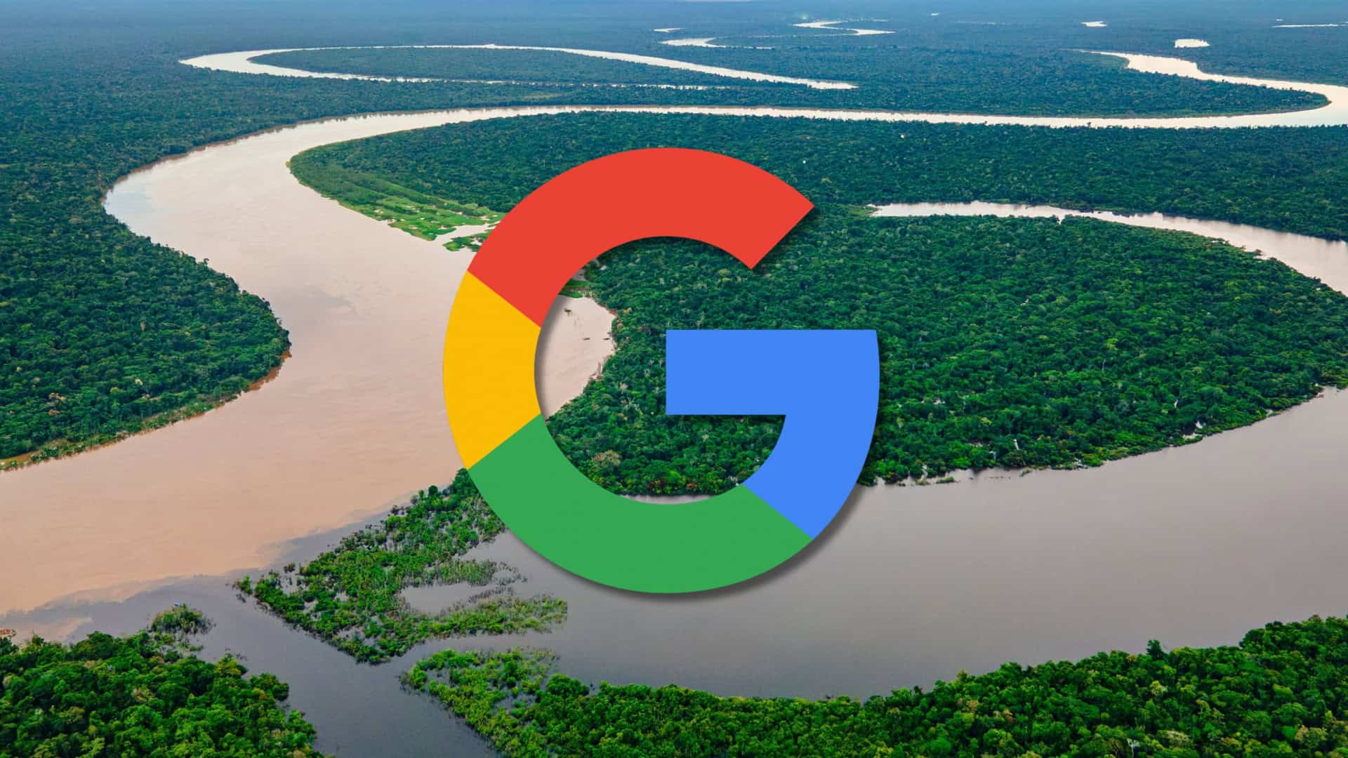 Logotipo do Google colocado sobre foto da floresta Amazônica