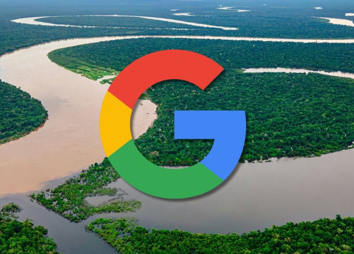 Logotipo do Google colocado sobre foto da floresta Amazônica
