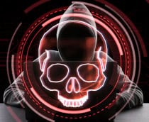 Pessoa encapuzada com ícone de caveira em cima