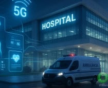 Ilustração de fachada de hospital inteligente do SUS