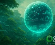 Ilustração de um holograma redondo enorme no meio da floresta