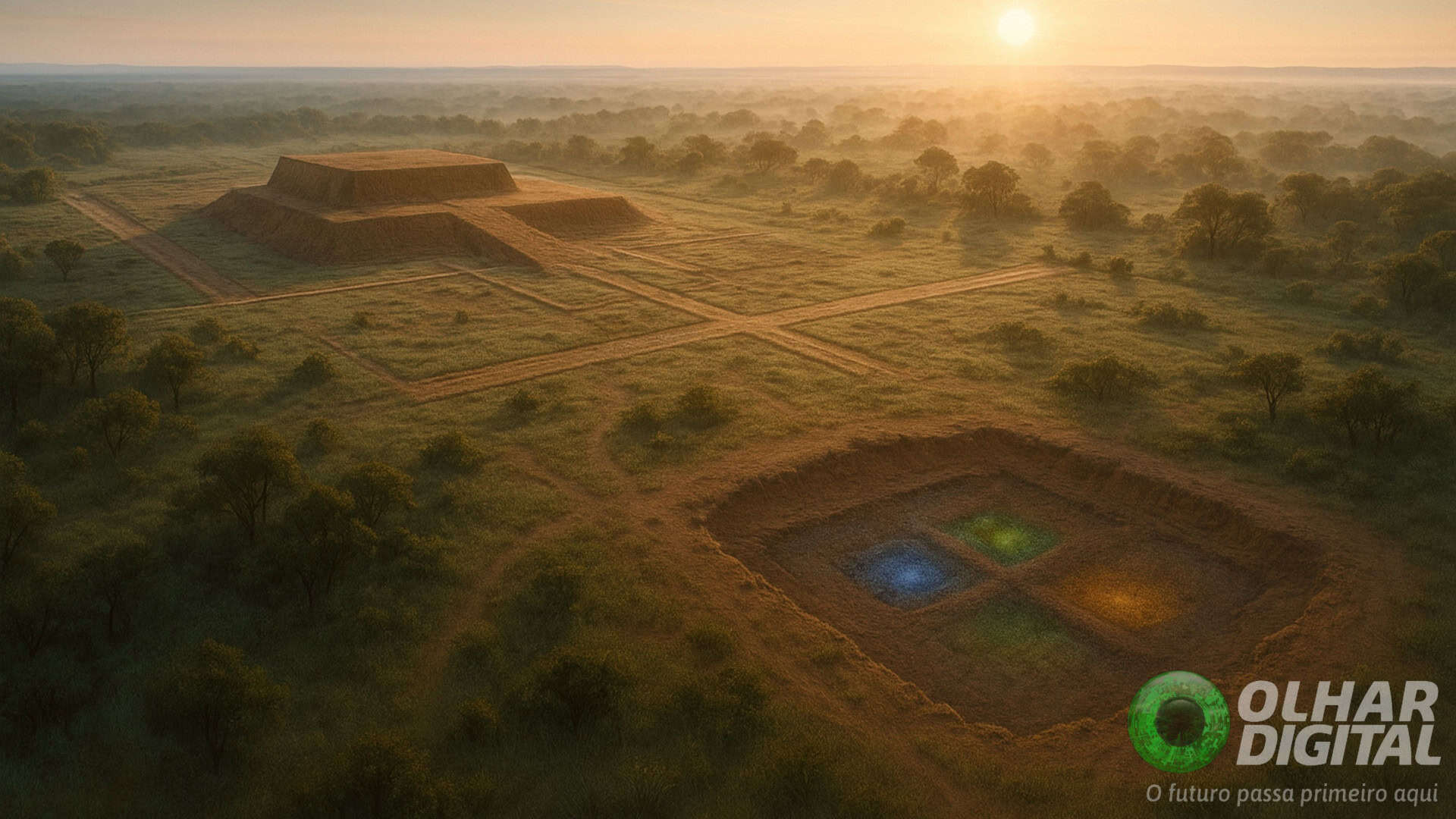 Ilustração de monumento maia descoberto por arqueólogos