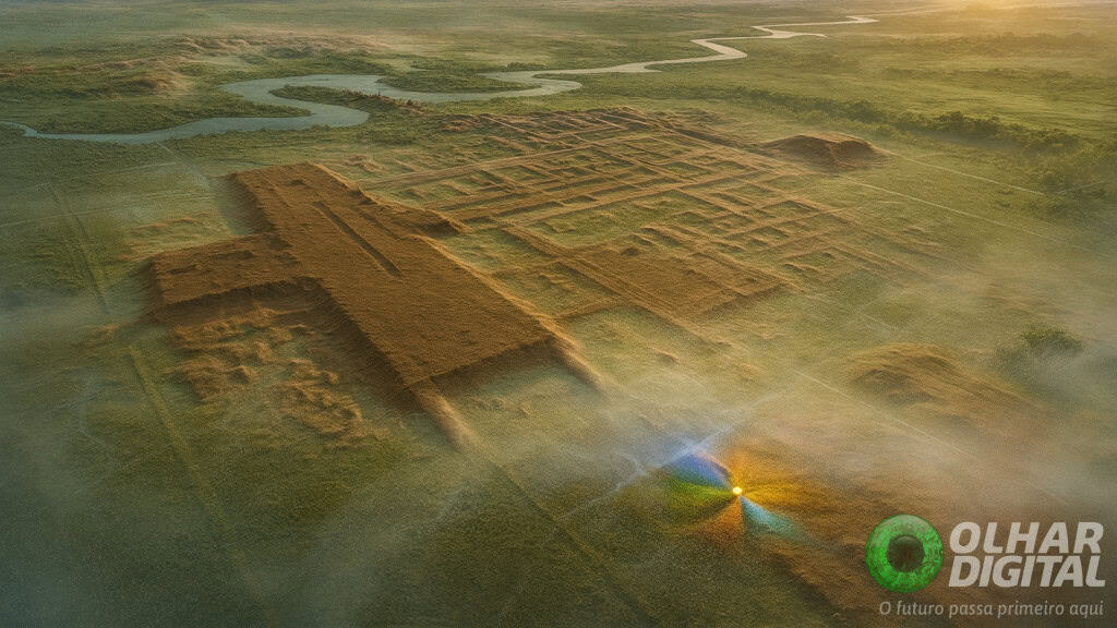 Ilustração de visão aérea de monumento maia