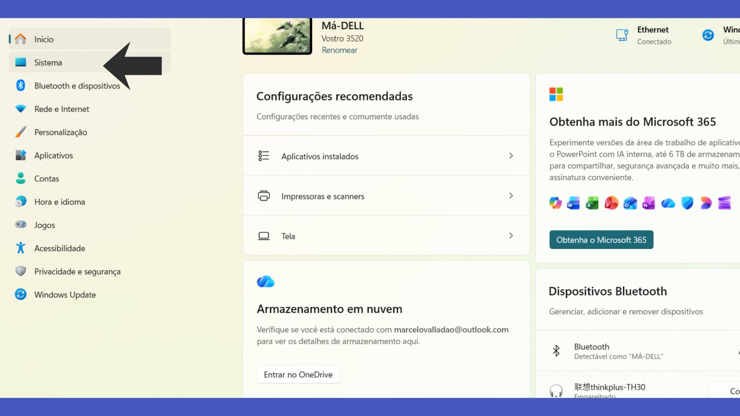 Reprodução tela de Configurações do Windows (Marcelo Valladão)