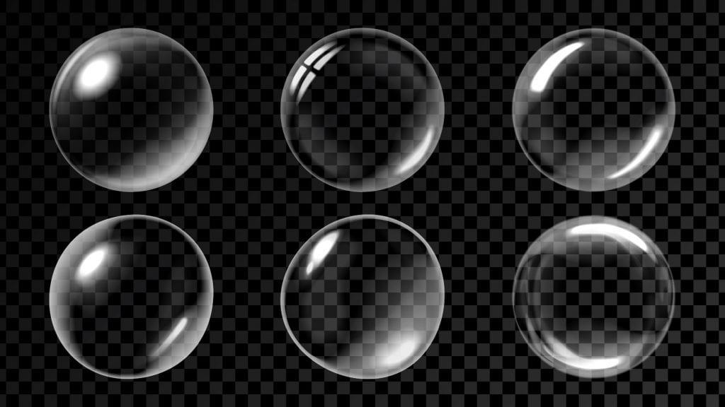 Bolhas de sabão realistas em 3D sobre fundo transparente