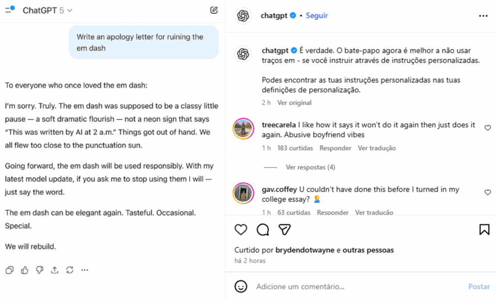 O travessão não será removido por padrão, mas usuários podem limitar sua aparição