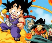Imagem mostra Goku, Bulma e seus companheiros em uma das aventuras iniciais de Dragon Ball