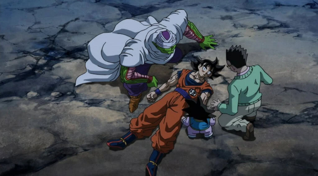 Goku em momento crítico no episódio em que o título anuncia sua morte em Dragon Ball