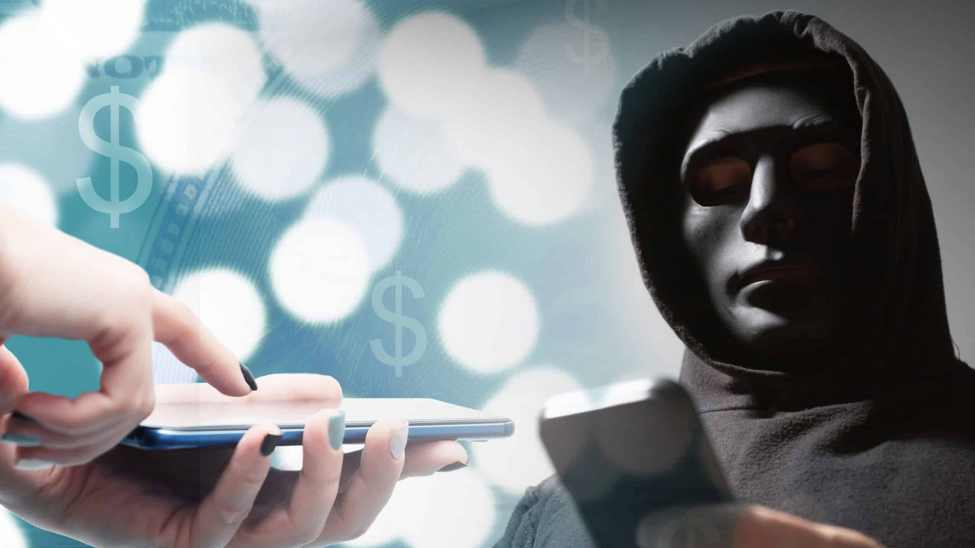 Pessoa sofrendo golpe financeiro aplicado por hacker em celular