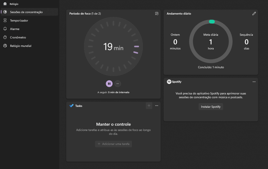 Sessões de foco no Windows 11 