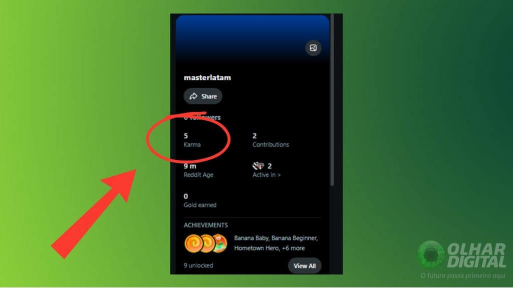 indicação do karma points no perfil
