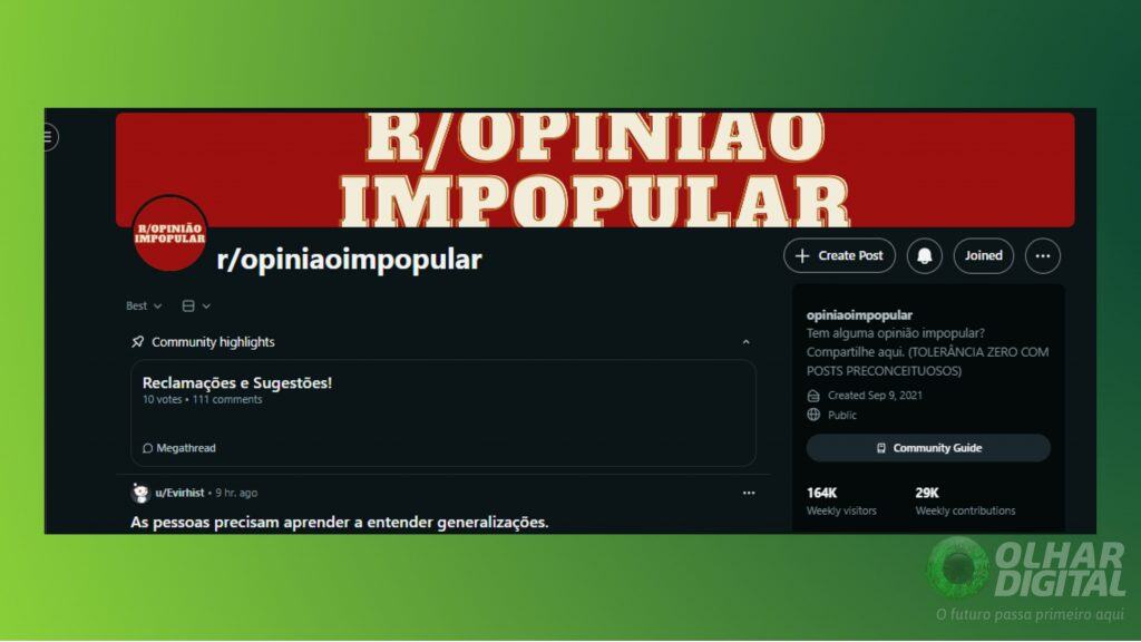 página da um subreddit