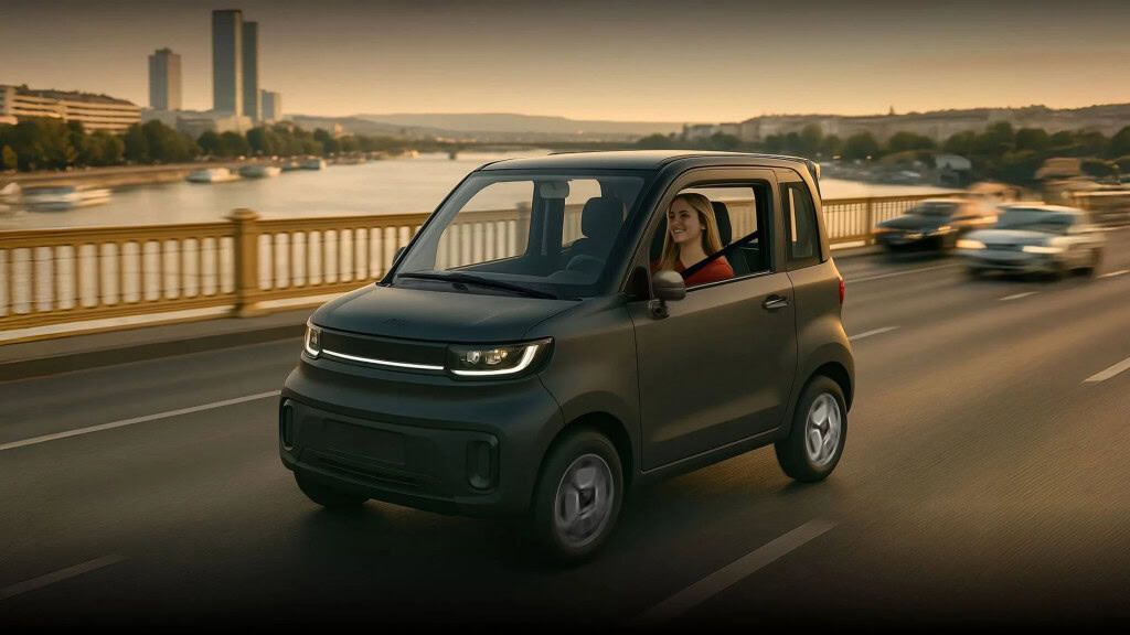 O NIUMM, microcarro elétrico da Niu Tech, transporta duas pessoas com até 70 km de autonomia, expansível para viagens mais longas.