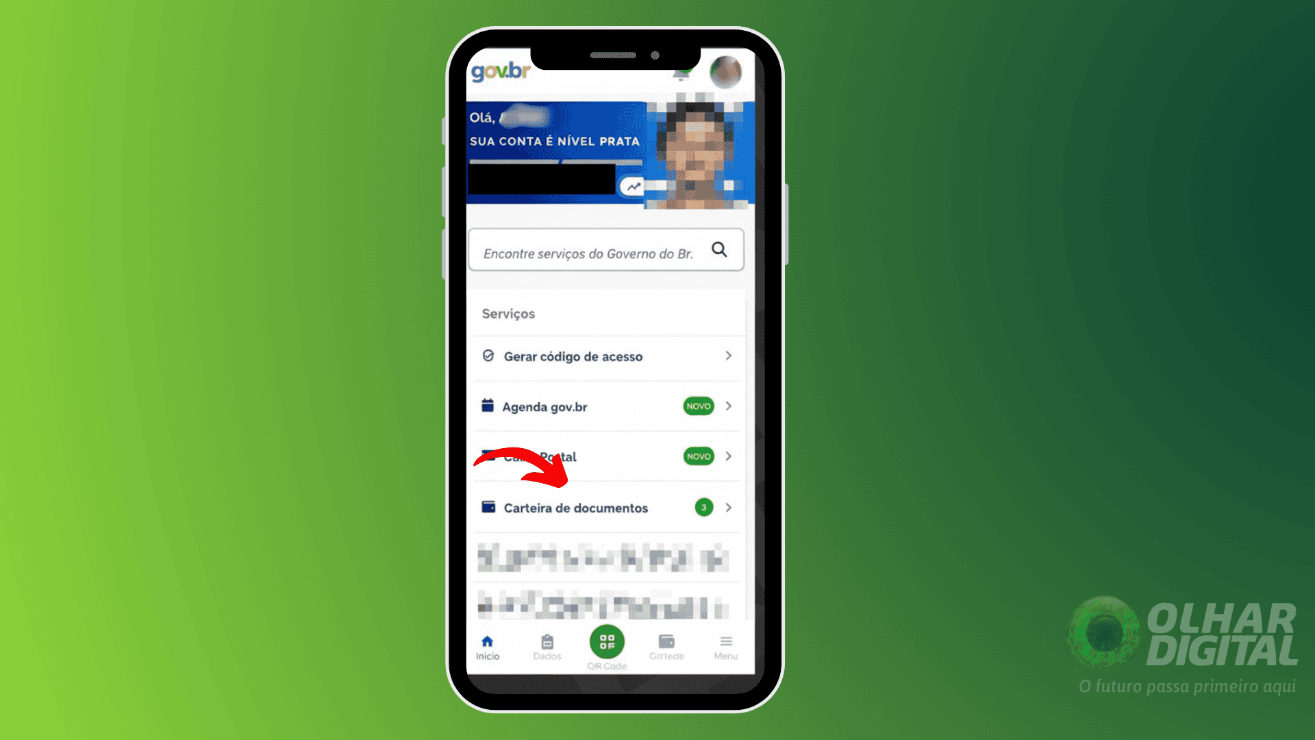 Captura de tela para tutorial de como visualizar a nova carteira de identidade nacional (CIN) no app gov
