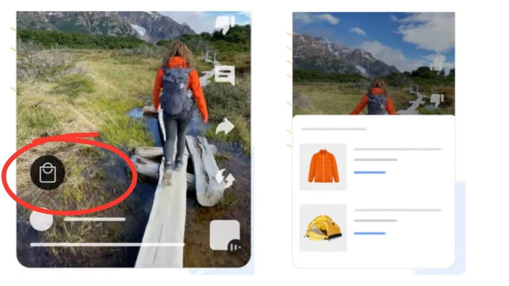 Exemplo de como o botão do YouTube Shopping é exibido em um Short.