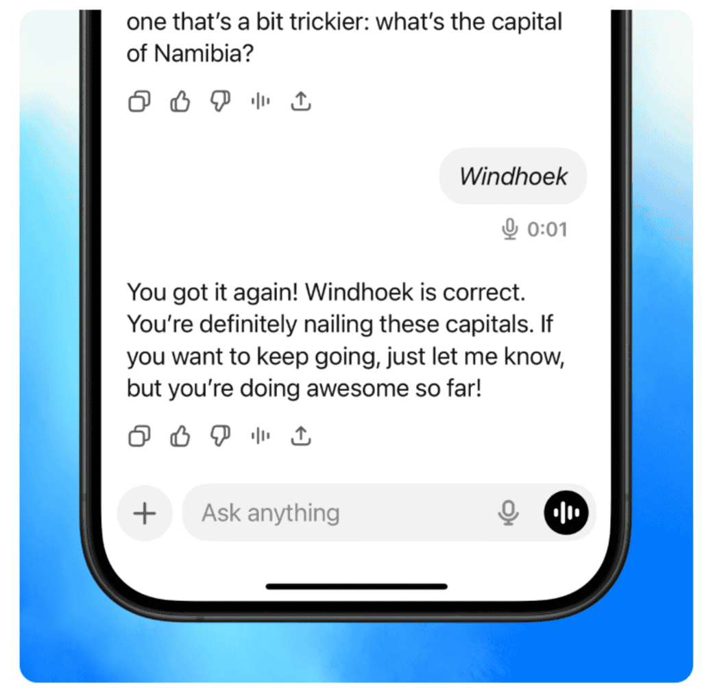 Agora dá para mandar áudios para o ChatGPT sem sair da conversa Usuários do ChatGPT agora podem interagir com o Modo Voz do chatbot dentro do próprio aplicativo ou na versão web. Até então, o recurso estava disponível em uma interface à parte. Aqueles que quiserem manter o formato original, podem fazê-lo clicando no “Modo separado” em Configurações. voz chatgpt