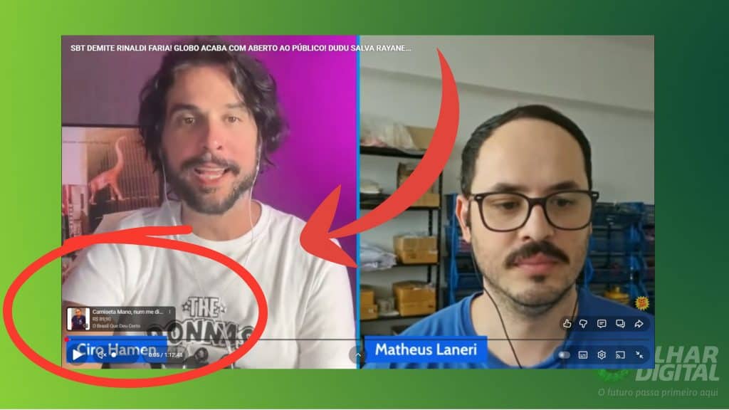 Exemplo de como um produto do YouTube Shopping aparece em um vídeo