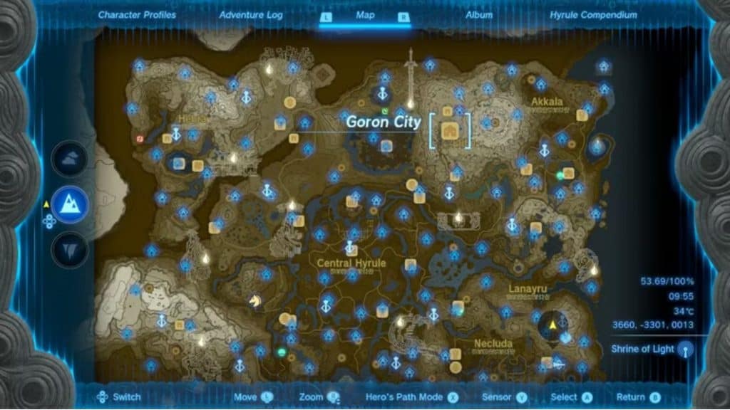 Mapa do jogo The Legend of Zelda: Breath of the Wild
