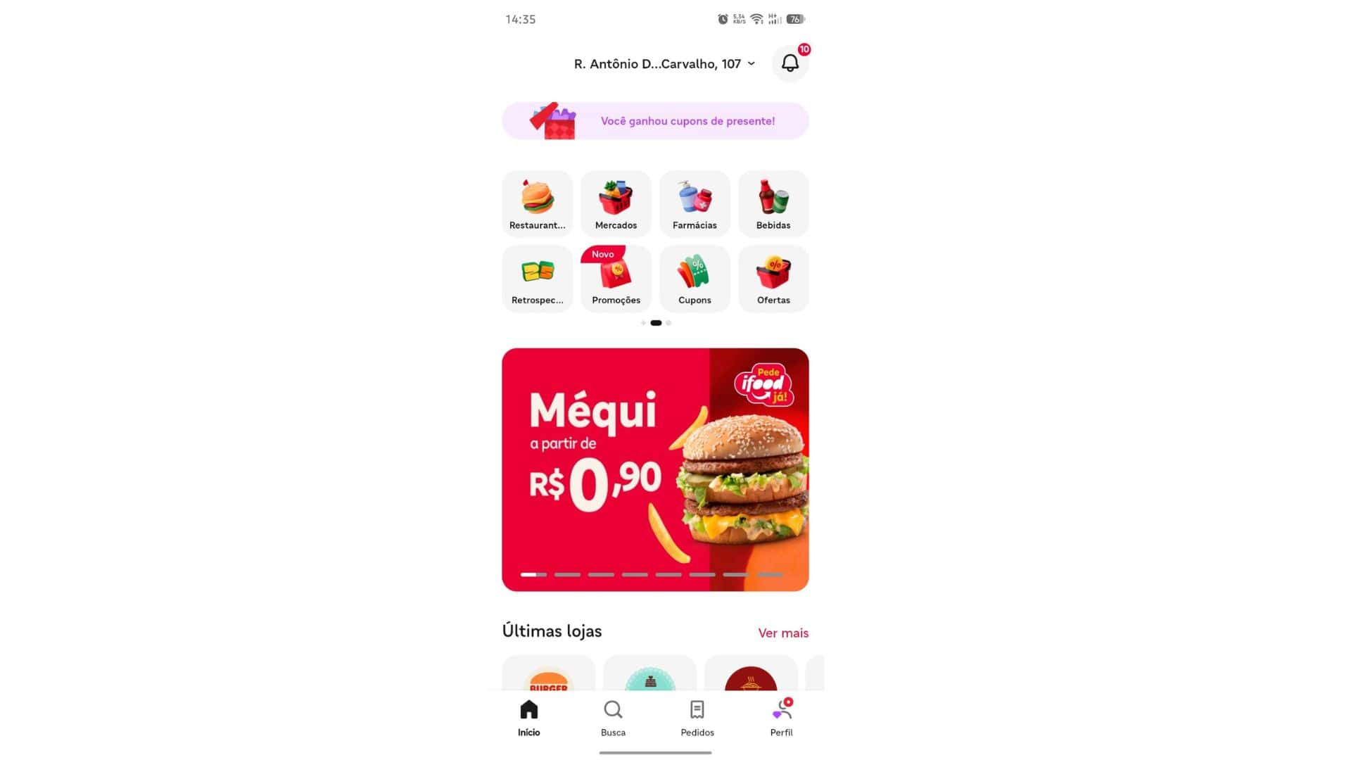Perfil do Ifood visto pelo celular home page