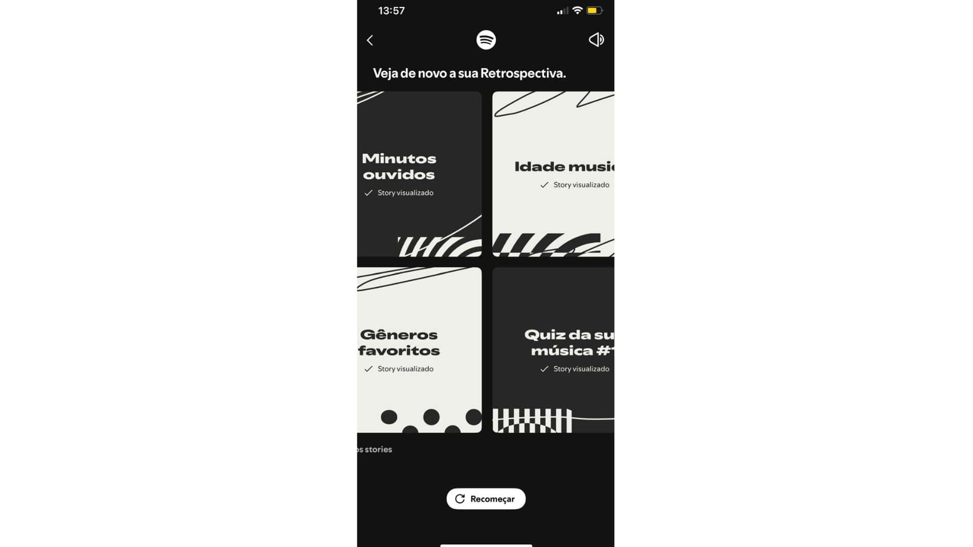 Cards do Spotify na parte de Retrospectiva.