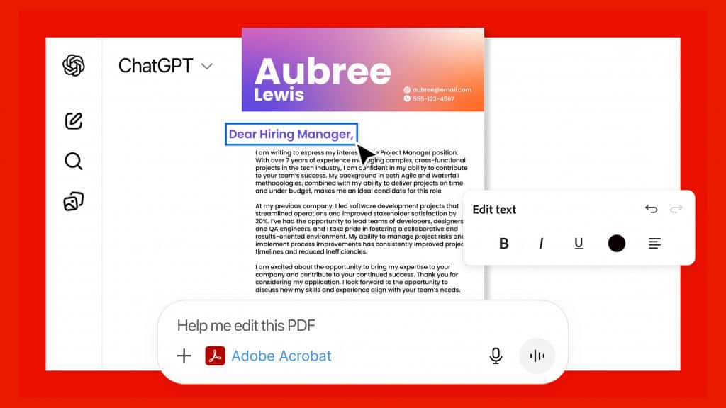 Ilustração do Adobe Acrobat, para PDFs, no ChatGPT