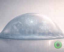 Ilustração de bolha meio murcha com elementos tecnológicos dentro