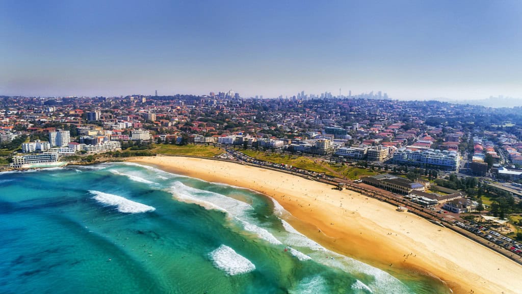 Imagem aérea de Bondi Beach em Sydney, na Austrália