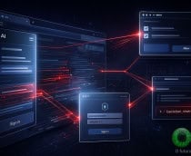 ilustração de janelas em fluxo de golpe da falsificação da barra lateral de navegadores com inteligência artificial (IA)