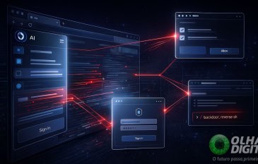 ilustração de janelas em fluxo de golpe da falsificação da barra lateral de navegadores com inteligência artificial (IA)