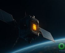 Ilustração de chip de inteligência artificial da Nvidia brilhando em satélite no espaço