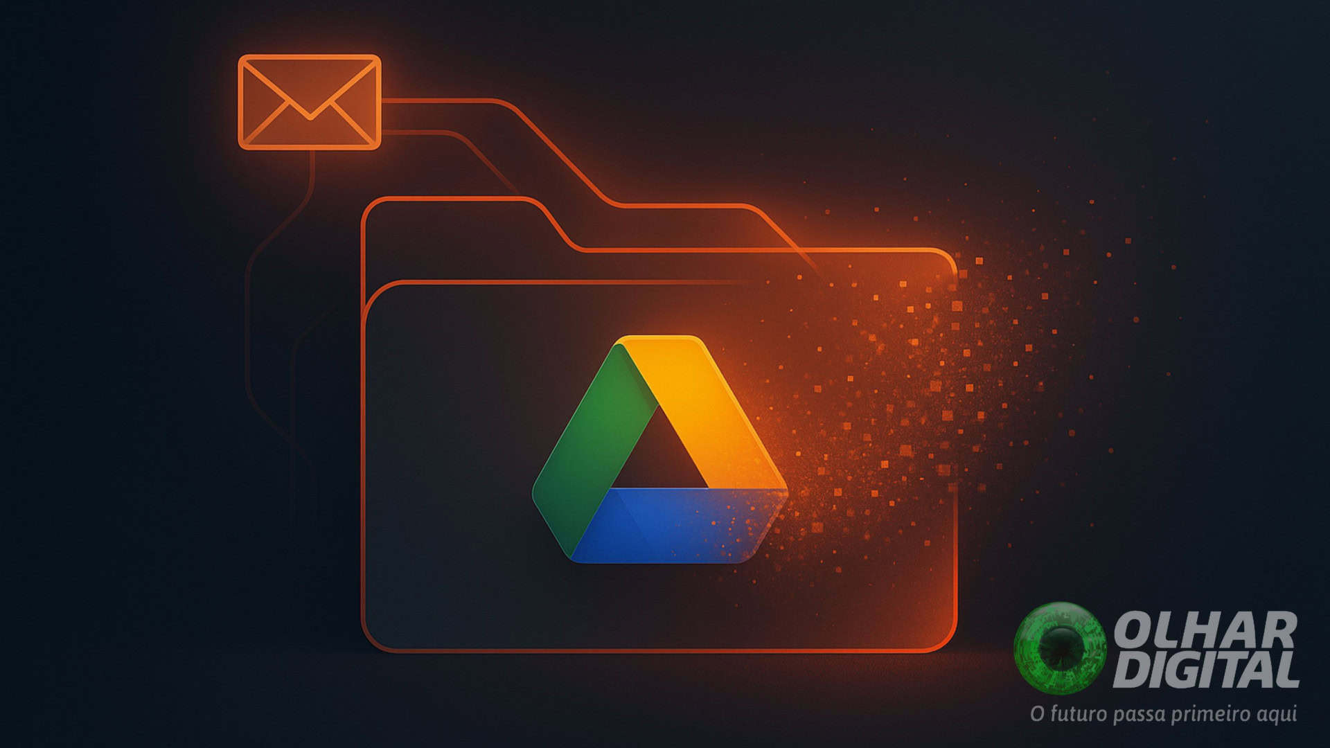 Ilustração de e-mail deletando Google Drive em navegador de inteligência artificial (IA)