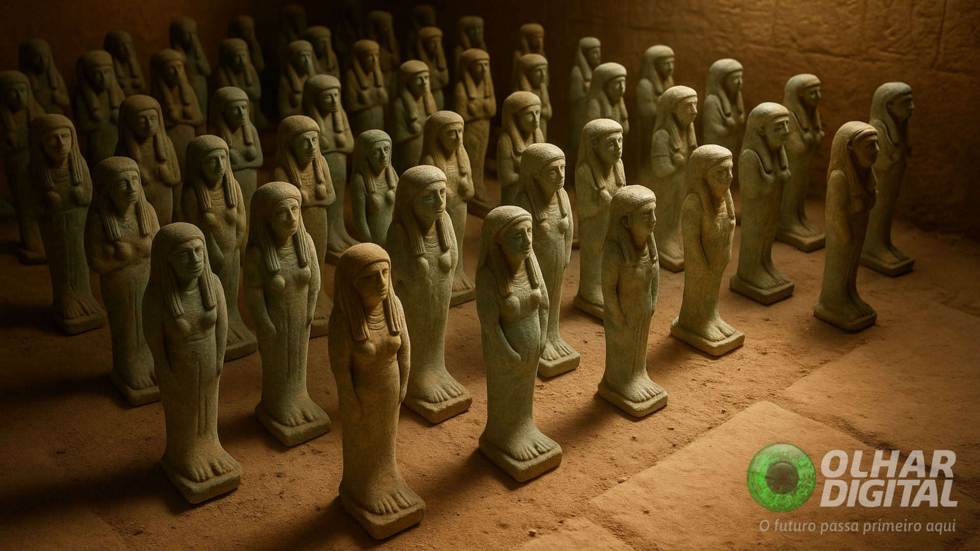 Ilustração de estatuetas descobertas no Egito que revelaram identidade de faraó