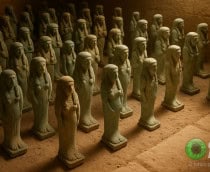 Ilustração de estatuetas descobertas no Egito que revelaram identidade de faraó