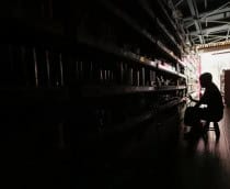 Silhueta de pessoa sentada em estabelecimento comercial durante período de falta de energia