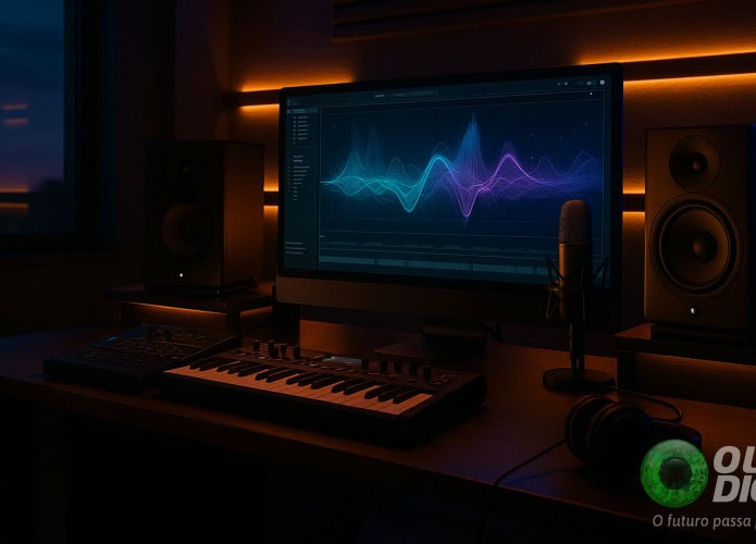 Ilustração de estúdio de música com inteligência artificial (IA) embutida