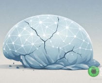 Ilustração de cérebro rachado e ruindo representando o saldo da inteligência artificial (IA) em 2025