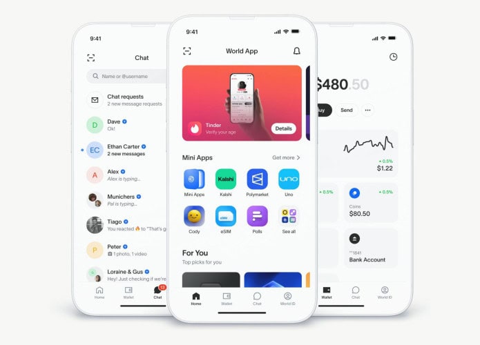 Montagem mostrando novos recursos do World App