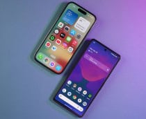 iPhone ao lado de celular Android – ambos colocados sobre uma mesa