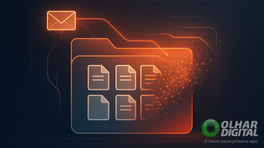 Ilustração de e-mail deletando um drive de arquivos num computador