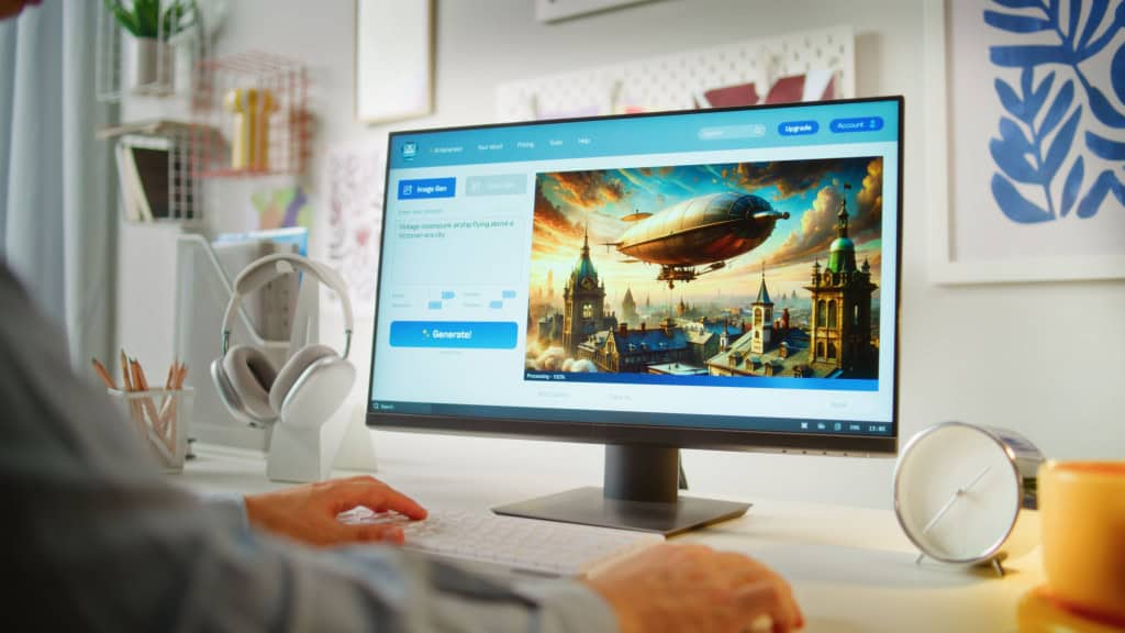 Pessoa gerando imagem por meio de plataforma de inteligência artificial (IA)