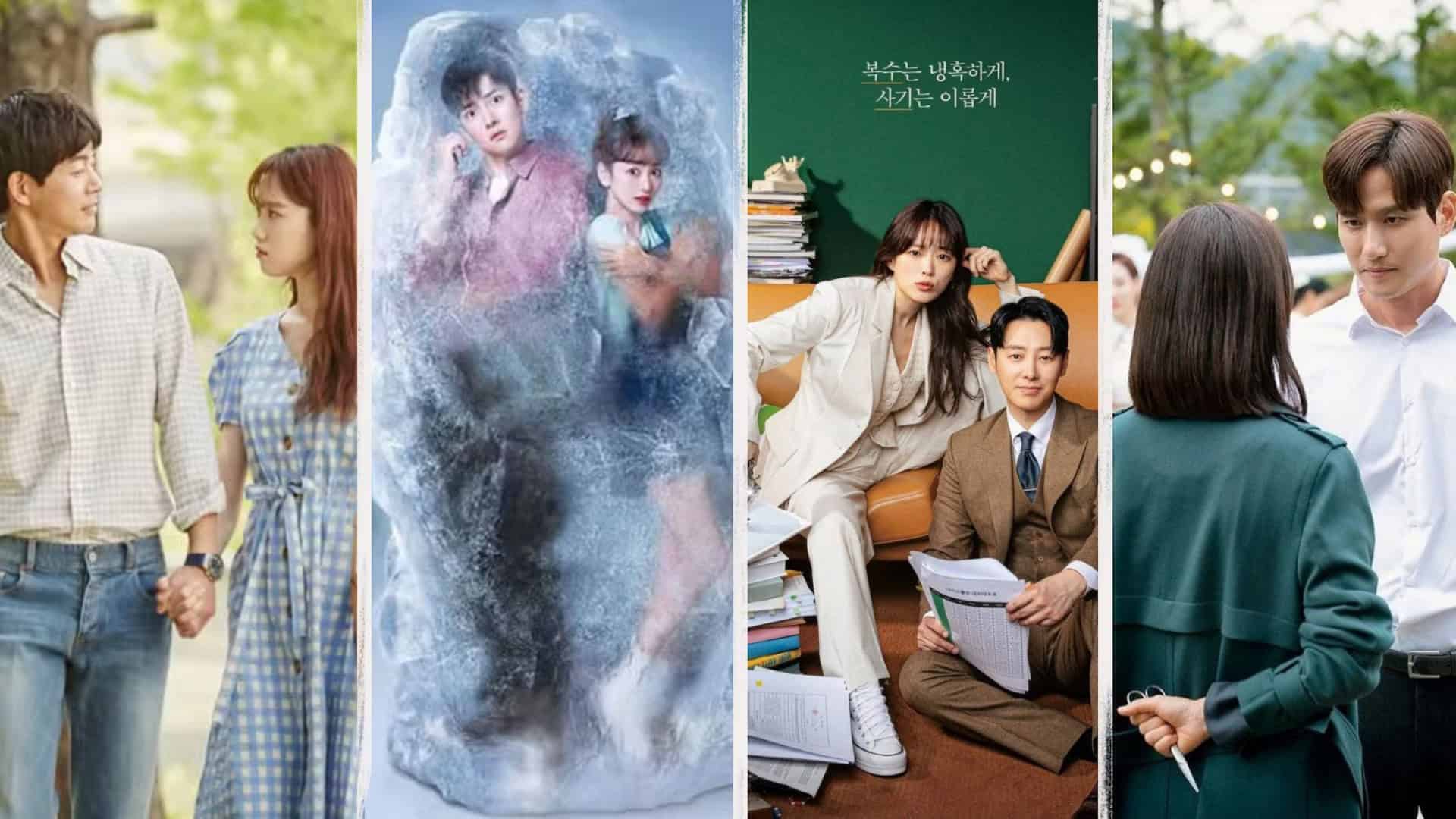 Montagem com imagens de divulgação dos doramas Questão de Tempo, Derretendo Pouco a Pouco, Doce Engano e O Mundo Dos Casados.