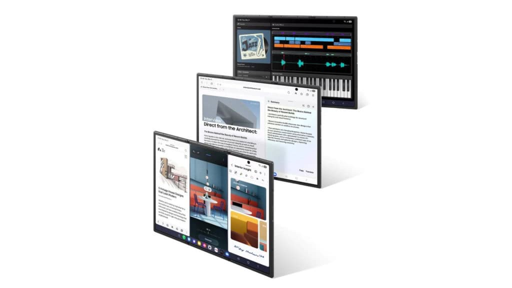 Montagem mostrando Galaxy Z TriFold da Samsung