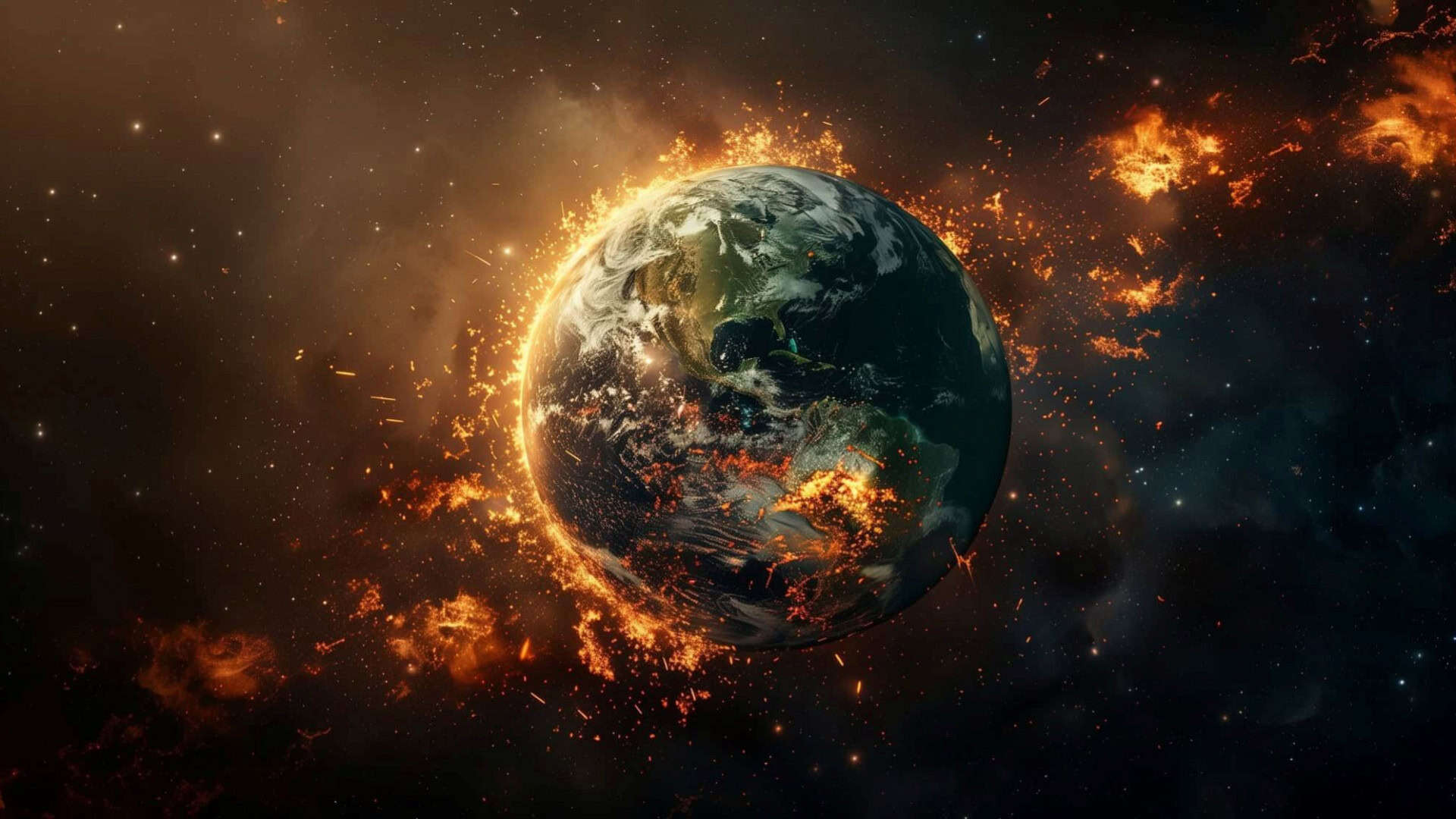 Ilustração do planeta Terra pegando fogo