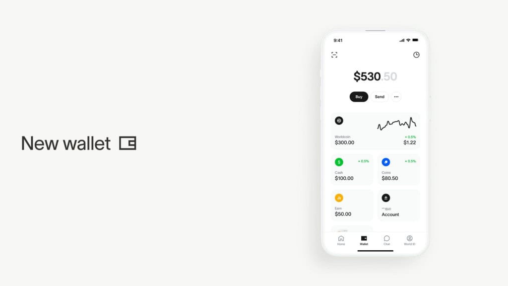 Montagem mostrando carteira no World App