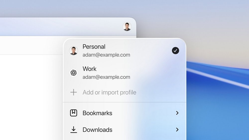 Captura de tela que mostra a nova tela de perfis no ChatGPT Atlas
