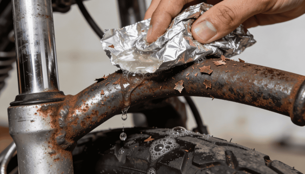 Como remover ferrugem leve da moto usando vinagre e papel alumínio?