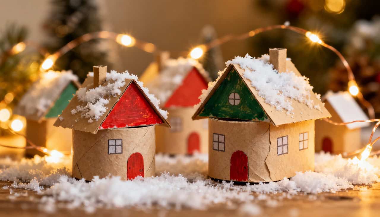 Guarde os rolos de papel higiênico e transforme-os em miniaturas para sua decoração de Natal