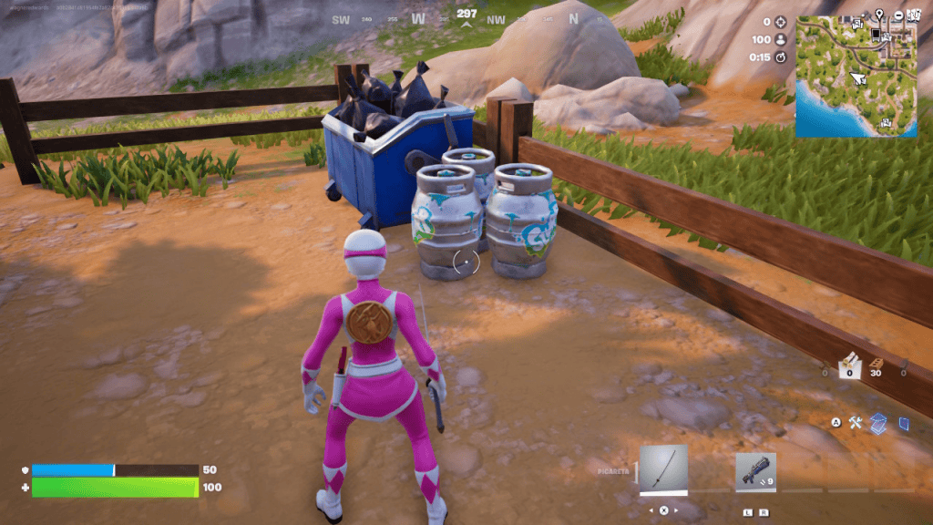 Ranger Rosa explorando baldes de Slurp no Fortnite 