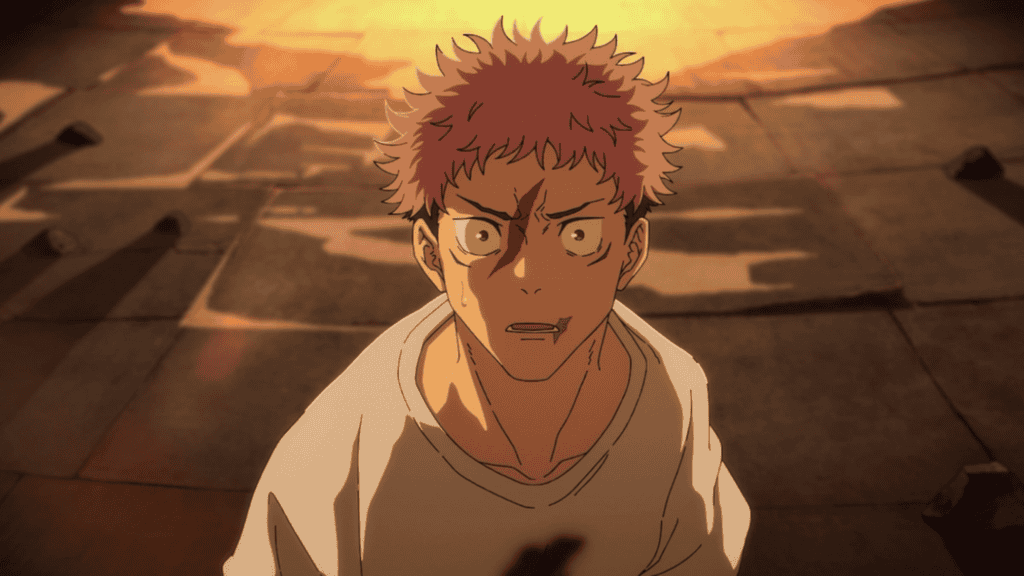 cena do anime jujutsu kaisen, com o protagonista Itadori